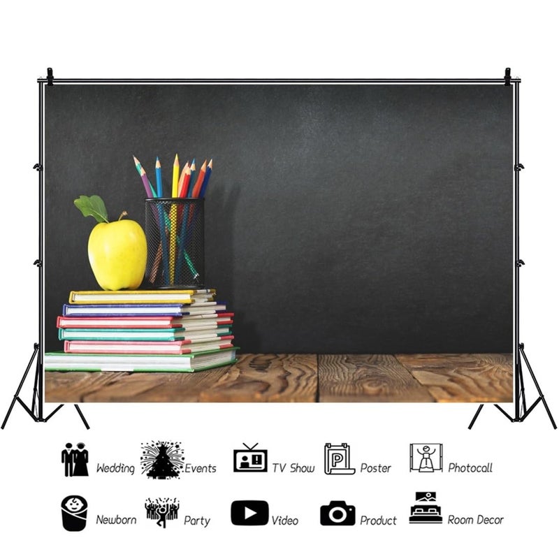 Leyiyi 10x8ft Welcome Back to School Backdrop School Season Old Classroom Banner Vintage Desk Blackboard Colored Pens Note Books Apple Photography Background Kids Portrait Studio Prop Vinyl Banner - Image 2